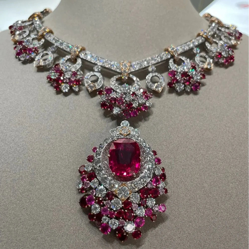 100% 925 Sterling Silver Ruby & High-Carbon Diamond Gemstone Charm Pendant Necklace – Fine Jewelry Anniversary Gift
