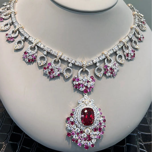 100% 925 Sterling Silver Ruby & High-Carbon Diamond Gemstone Charm Pendant Necklace | Fine Jewelry Anniversary Gift - HER SHOP