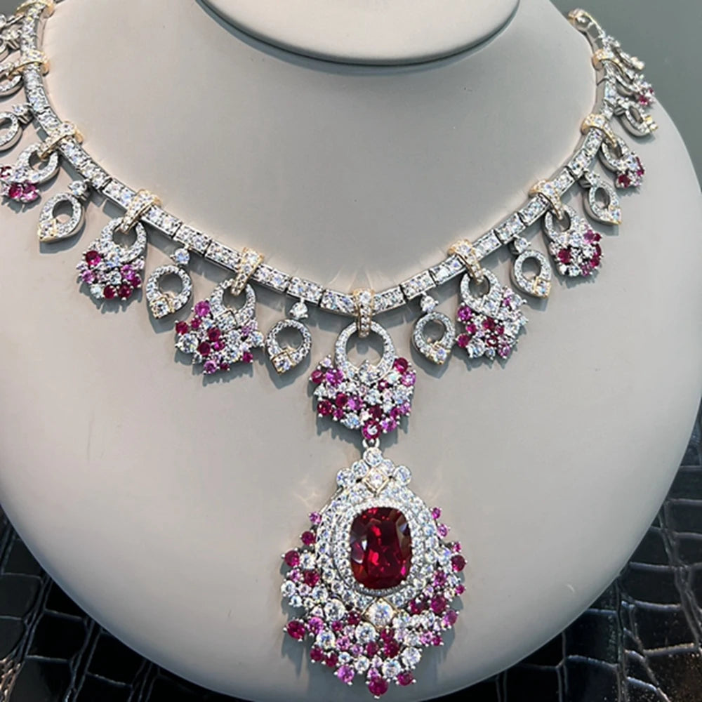 100% 925 Sterling Silver Ruby & High-Carbon Diamond Gemstone Charm Pendant Necklace – Fine Jewelry Anniversary Gift