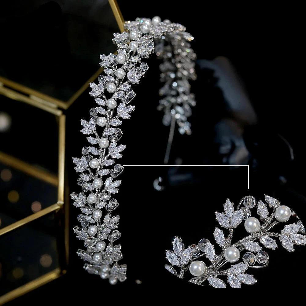 2025 New Crystal Pearl Hairbands Fashion Bridal Tiara Crowns Wedding Hair Accessories CZ Headwear Bridesmaid Headband Jewelry