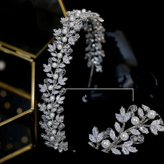 2024 New Crystal Pearl Hairbands Fashion Bridal Tiara Crowns Wedding Hair Accessories CZ Headwear Bridesmaid Headband Jewelry - HER SHOP