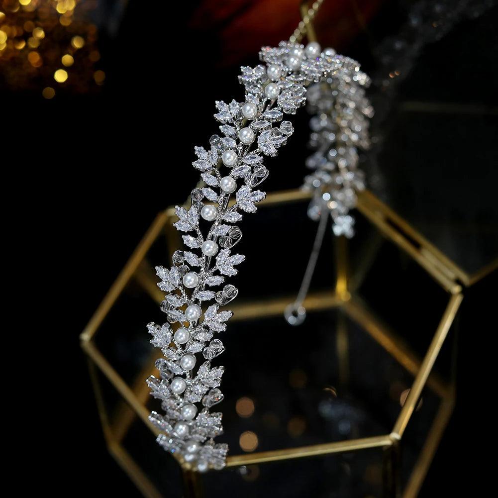2026 New Crystal Pearl Hairbands Fashion Bridal Tiara Crowns Wedding Hair Accessories CZ Headwear Bridesmaid Headband Jewelry