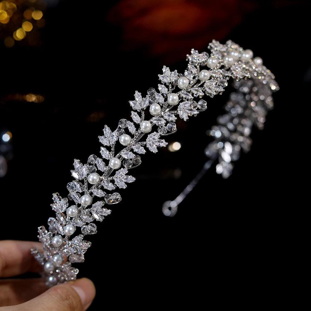 2027 New Crystal Pearl Hairbands Fashion Bridal Tiara Crowns Wedding Hair Accessories CZ Headwear Bridesmaid Headband Jewelry