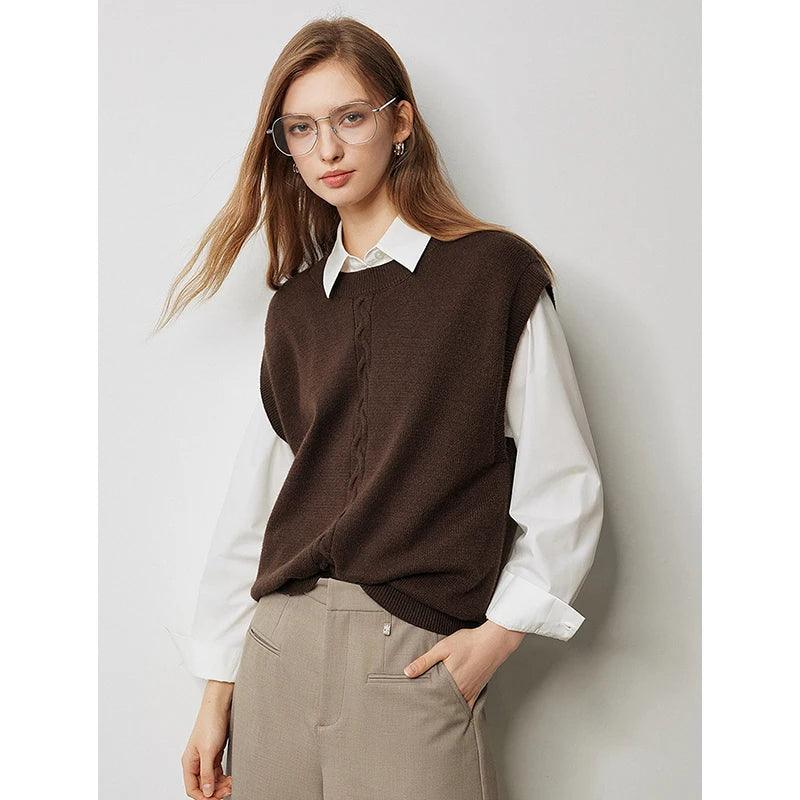 2024 Women’s Twisted Knit Sleeveless V-Neck Vest – Autumn Pullover Sweater Top