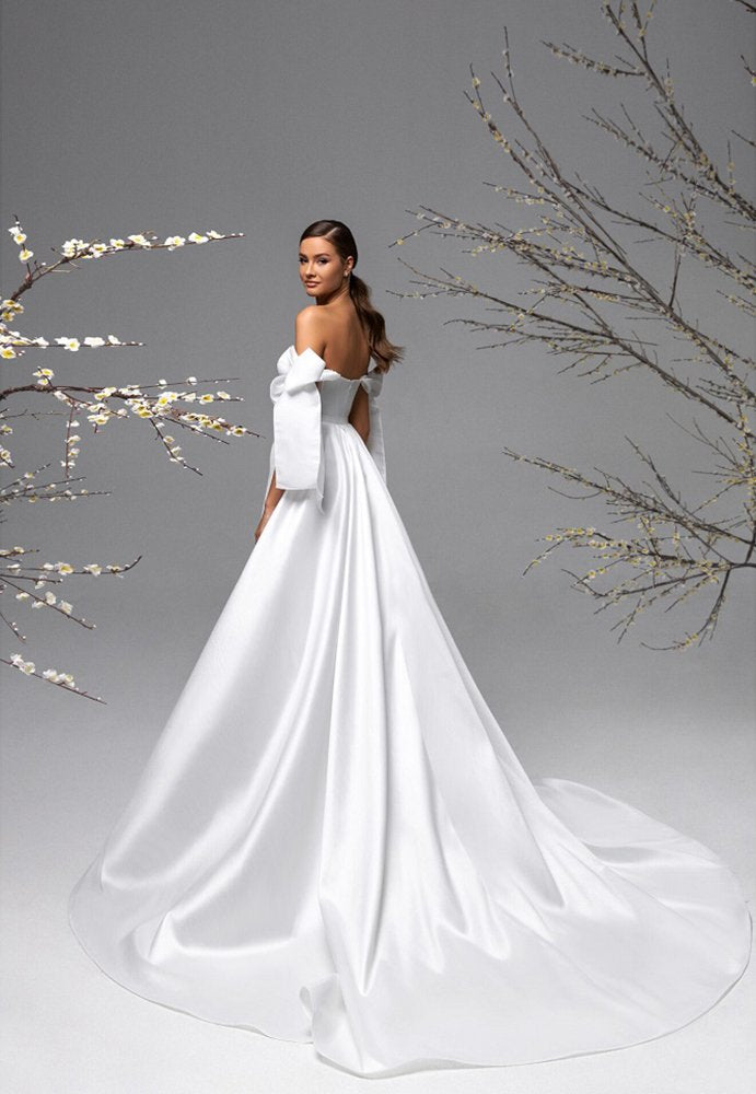 3 in 1 Mermaid Wedding Dress Sweetheart Neckline Thigh Slit Detachable Train Satin Gown