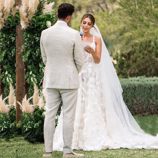 Spaghetti Strap 3D Floral Lace Wedding Dress New Style Bridal Gown - HER SHOP