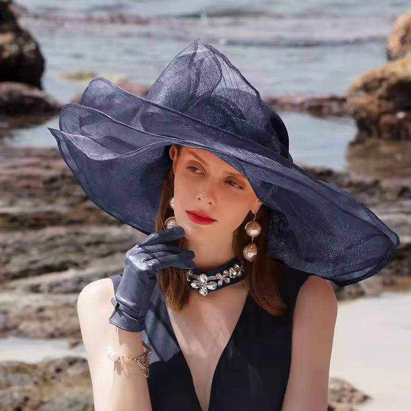 Elegant Black And White Fascinator Hats For Wedding Church Sinamay Hats With Big Bowknot Kentucky Derby Hat Fedora Tea Party