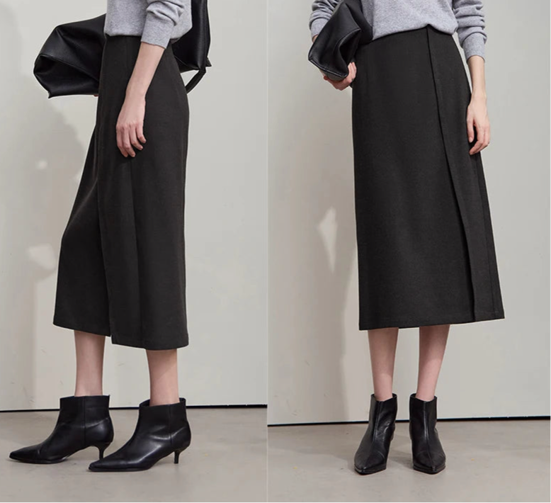 Minimalist Women's Brown Midi Skirt  |  2025 Autumn Retro Brushed Twill Side Slit Office Lady Skirt