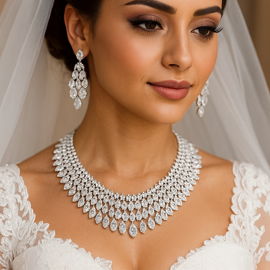 Sparkling Cubic Zirconia Bridal Jewelry Set Luxury Choker Necklace & Big Earrings for Wedding, Prom & Special Events - HER SHOP