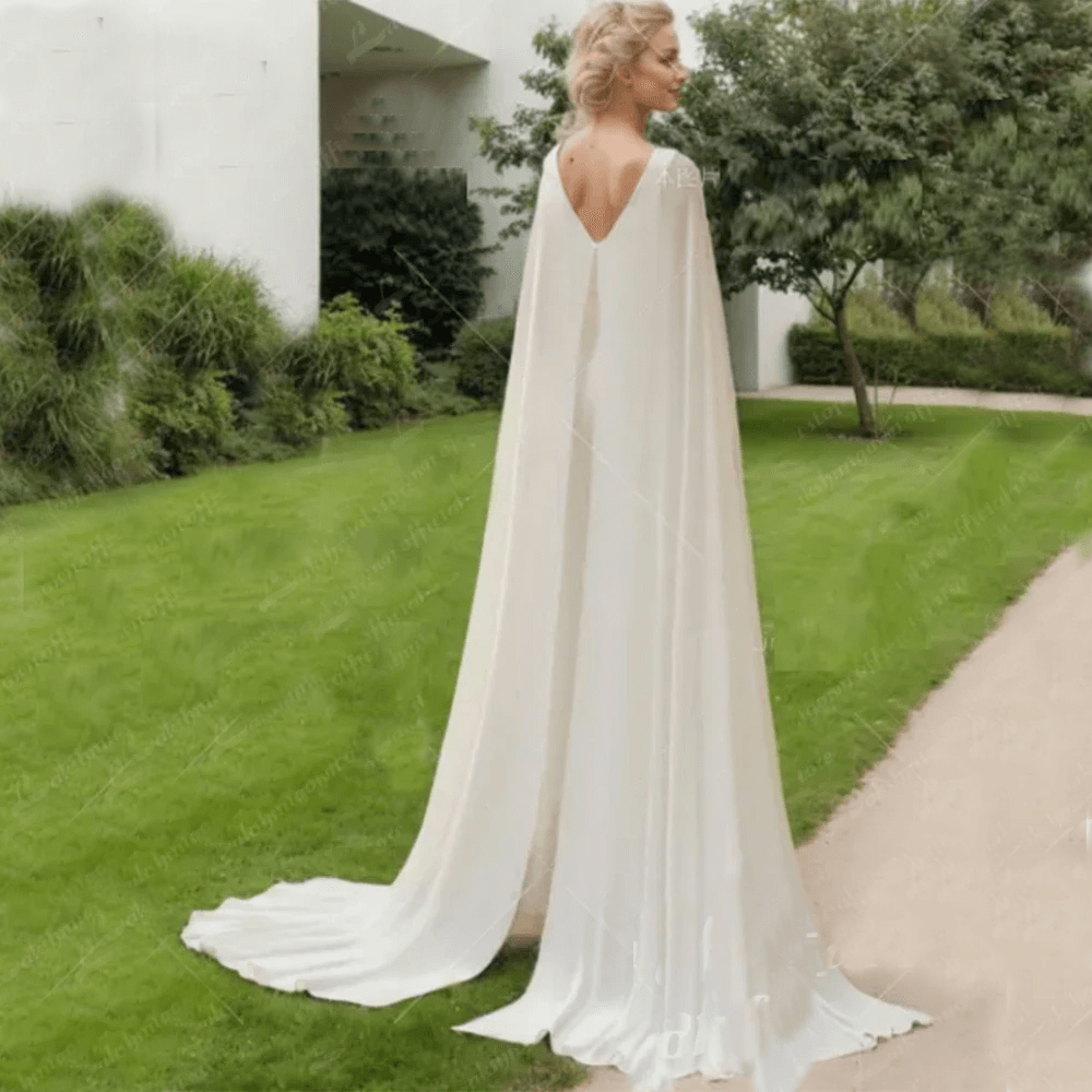 Chic Sexy Custom Ivory Wedding Jumpsuit with Cape V Neck Bridal Pa HER SHOP
