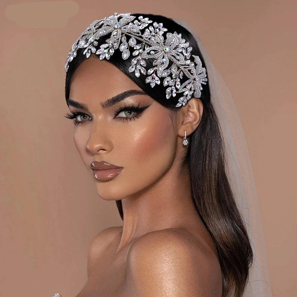 Crystal Wedding Headband | Floral Bridal Headpiece | Bride Tiara Hair Accessories for Wedding & Party