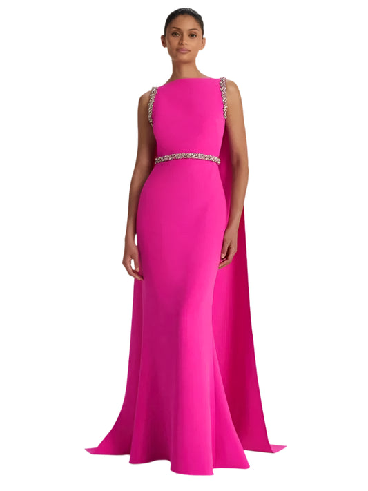 Custom Women's Evening Dress – Boat Collar, Diamond-Embellished, High Waist, Slim Fit with Trailing Design - HER SHOP