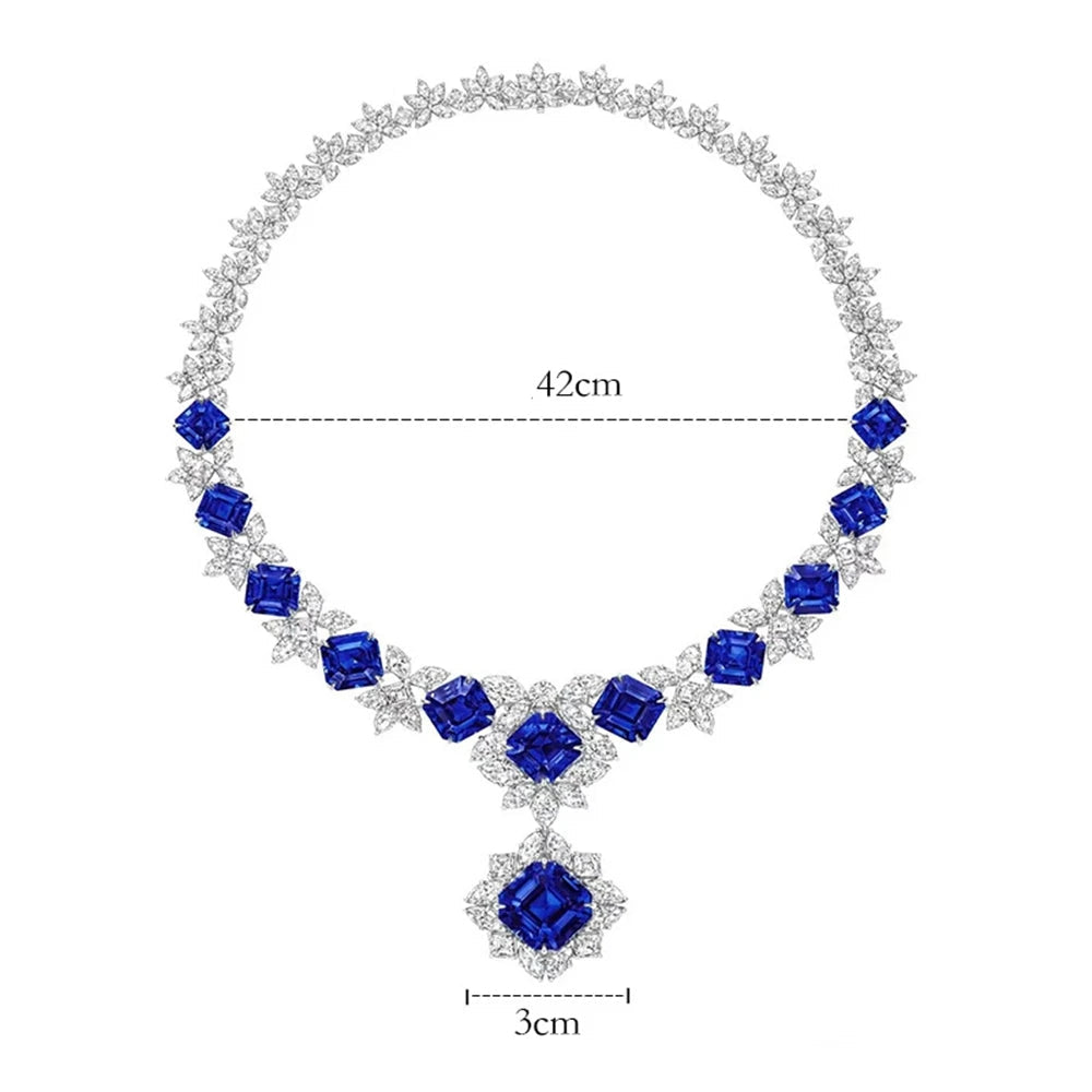 Designer 925 Sterling Silver Asscher-Cut 12MM Sapphire, Ruby, Emerald, and High-Carbon Diamond Gemstone Pendant Necklace Fine Jewelry