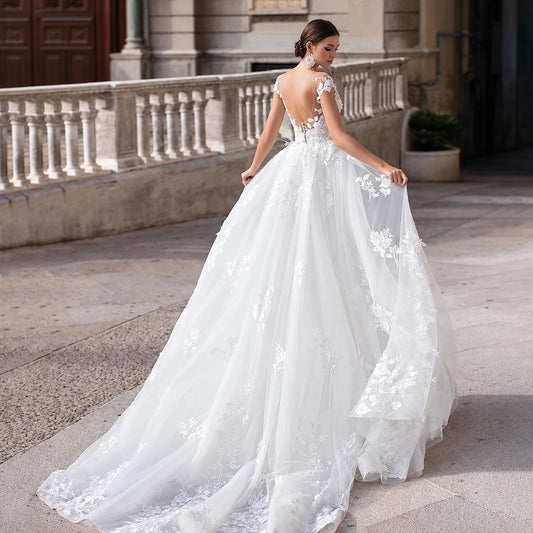 Detachable Mermaid Wedding Dress – Sweetheart Neckline, Appliqués, Short Sleeves & Backless - HER SHOP®
