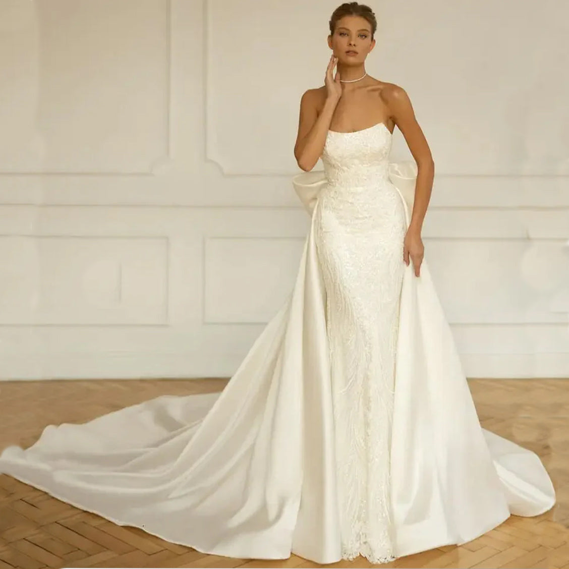Elegant 2-in-1 Mermaid Wedding Dress – Off-the-Shoulder Boat Neck Bridal Gown | Vestido de Noiva Trumpet Style