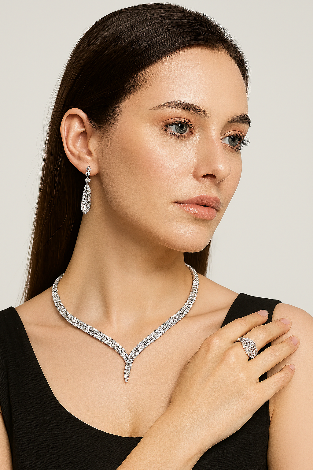 Elegant Rectangular Cubic Zirconia Wedding Jewelry Set - Perfect for Dubai and Nigeria Bridal Styles