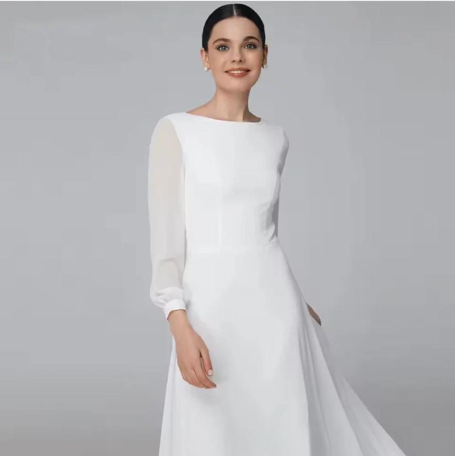 Exquisite Ivory A-Line Wedding Dress – O-Neck Satin Chiffon Floor-Length Bridal Gown | Custom-Made 2025 Design