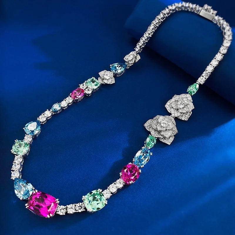 Fancy Color Zirconia Necklace – 925 Sterling Silver | Elegant Fine Jewelry for Women Product Description: