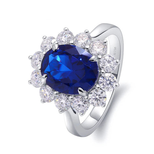 Genuine Women's Engagement Ring – 8x10mm Lab-Created Sapphire & Moissanite in Solid 14K White Gold – Classic Fine Jewelry - HER SHOP®