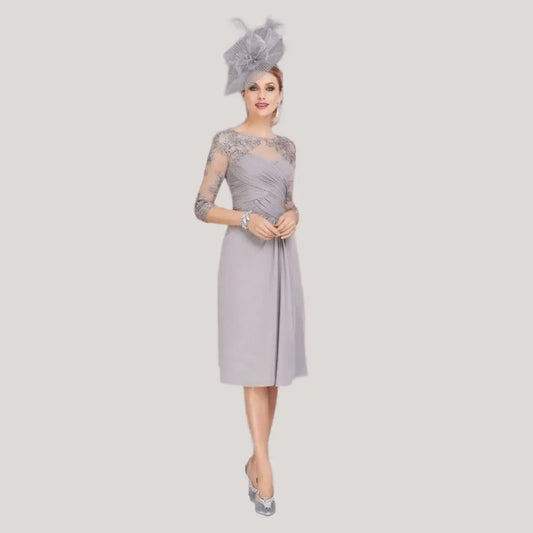 Gray Lace Chiffon Mother of Bride Dress with Jacket - HER SHOP®