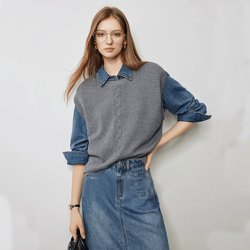 Women€™s Twisted Knit Sleeveless V-Neck Vest – Autumn Pullover Sweater Top