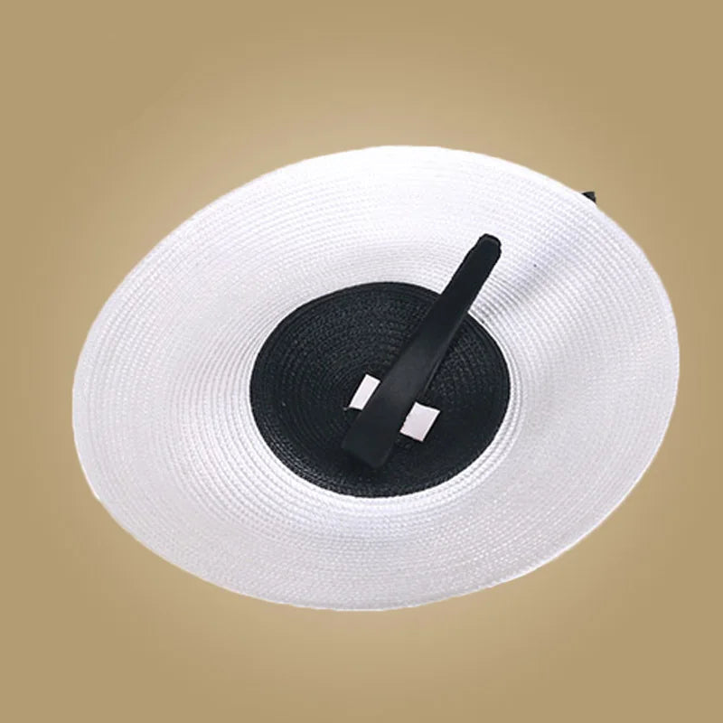 Fascinators Black and White Wedding Pillbox Hat for Women – Vintage Straw Fedora, Elegant Church Dress Hat, Sinamay Derby Hat