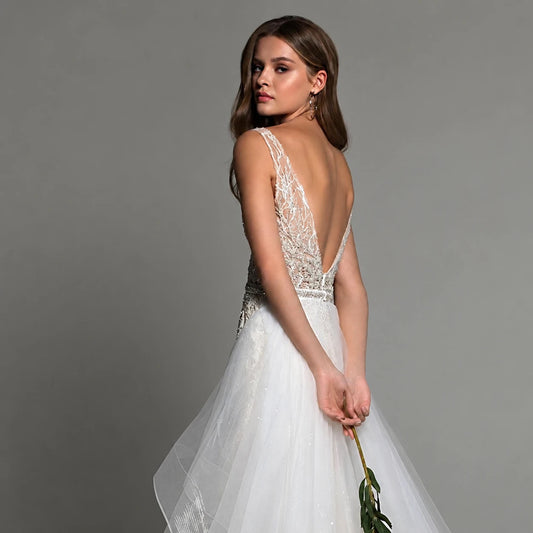 Sexy Mermaid Wedding Dress – Detachable Train, Beaded V-Neck & Backless Design - HER SHOP®