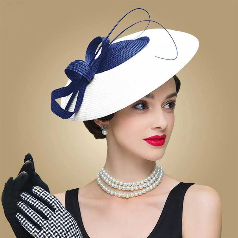 Fascinators Black and White Wedding Pillbox Hat for Women – Vintage Straw Fedora, Elegant Church Dress Hat, Sinamay Derby Hat