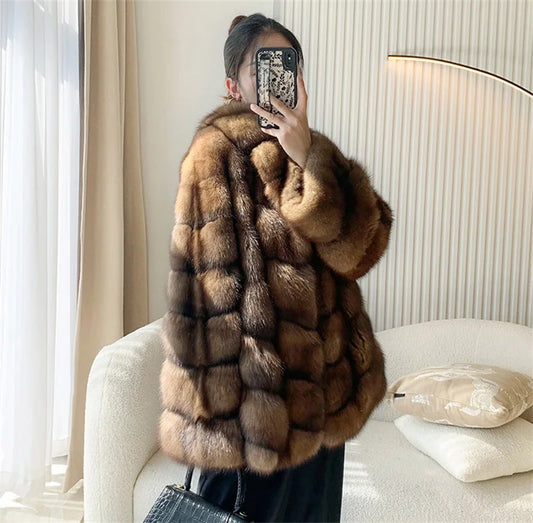 Women’s Original High End Russian Sable Fur Coat with Lapel Collar – Luxury Starrysky-Inspired Mink-Style Fur, Loose & Versatile Design - HER SHOP