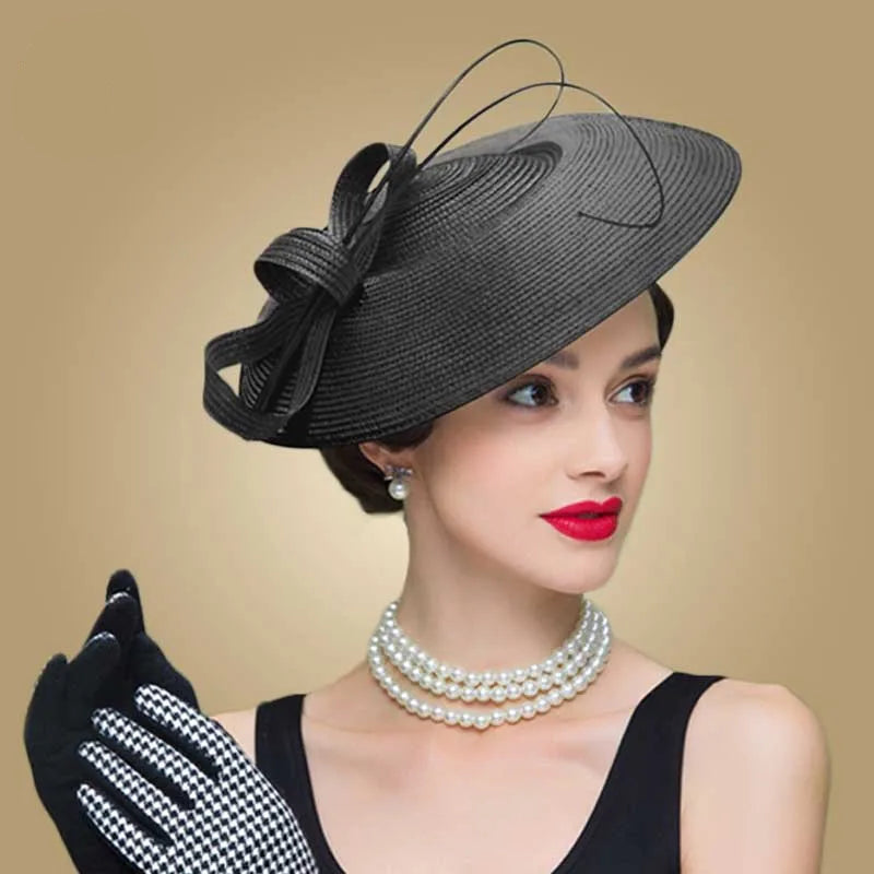 Fascinators Black and White Wedding Pillbox Hat for Women – Vintage Straw Fedora, Elegant Church Dress Hat, Sinamay Derby Hat