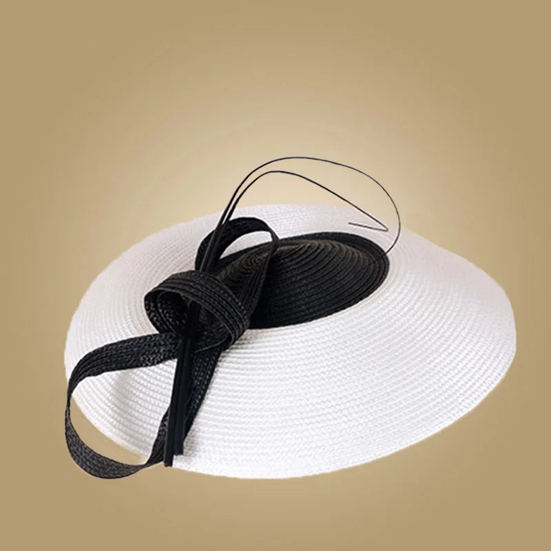 Fascinators Black and White Wedding Pillbox Hat for Women – Vintage Straw Fedora, Elegant Church Dress Hat, Sinamay Derby Hat