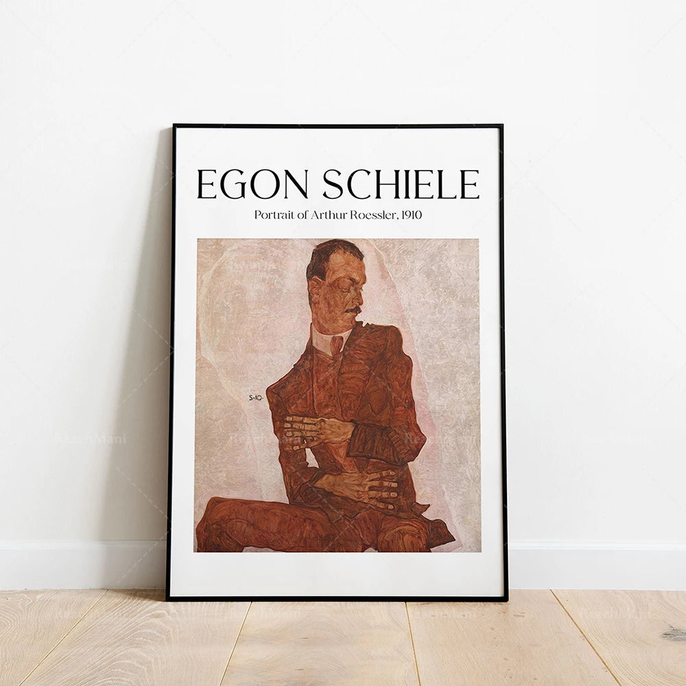 Egon Schiele - Self-portrait with head bowed, self-portrait with physalis, portrait of Dr. Hugo Kohler decorating poster