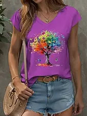 Summer Women’s 3D Print V-Neck T-Shirt – Quick Dry, Breathable