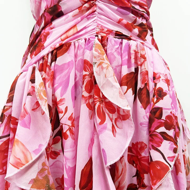 2025 Sexy Halter Floral Maxi Dress  -  Sleeveless Fit & Flare Party Gown with Ruffles