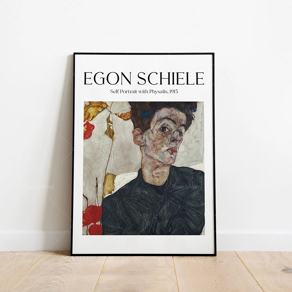 Egon Schiele - Self-portrait with head bowed, self-portrait with physalis, portrait of Dr. Hugo Kohler decorating poster