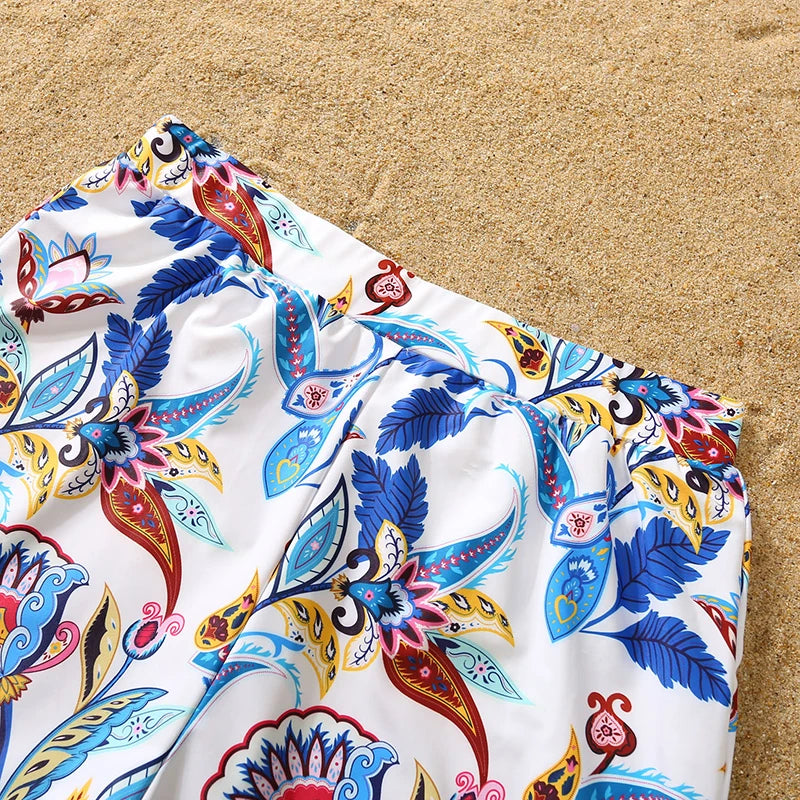 Family Matching Floral Swimwear – Mommy & Me Swimsuits and Men’s Boy Swim Trunks for Beach Holidays