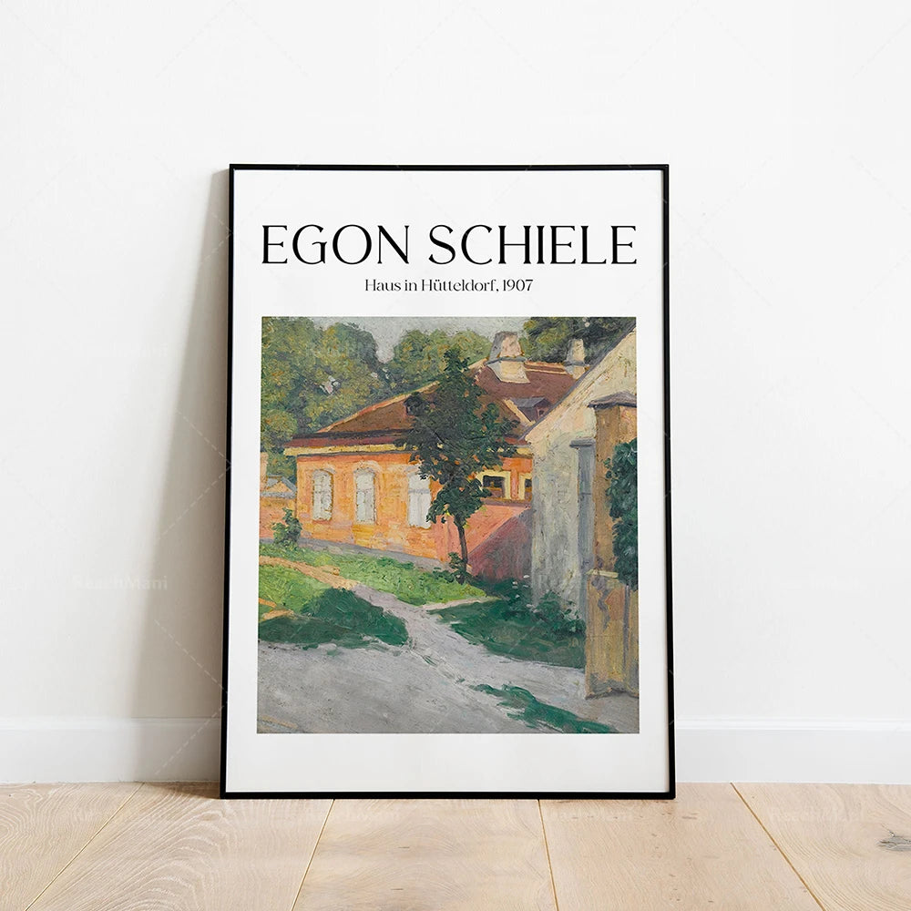 Egon Schiele - Self-portrait with head bowed, self-portrait with physalis, portrait of Dr. Hugo Kohler decorating poster