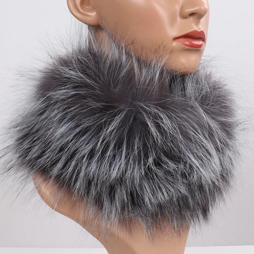 Women's Real Fox Fur Ring Scarf & Headband– Luxury Winter Neck Warmer Muffler, 100% Natural Fur with Good Elastic