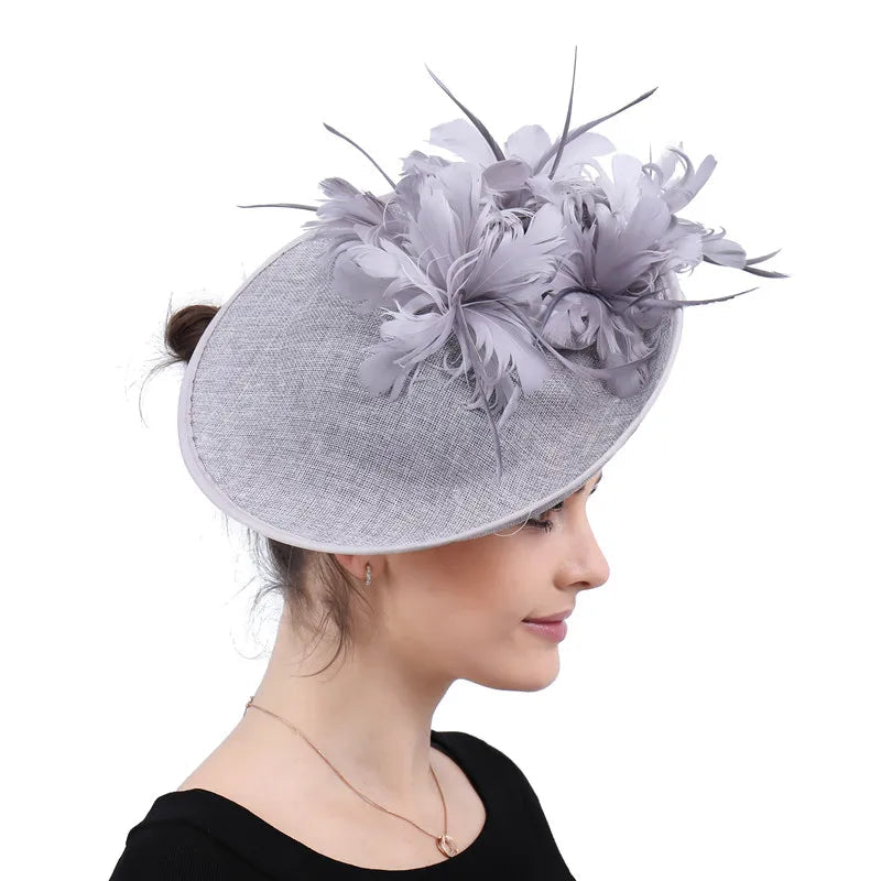 Elegant Floral Feather Fascinator Hat  -  Women's Derby & Wedding Formal Headpiece with Headband