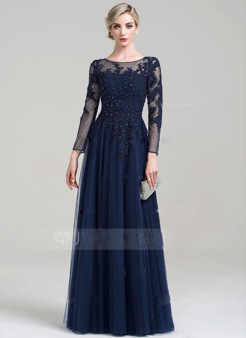 Tulle Scoop Neck Mother of Bride Dress with Sequins