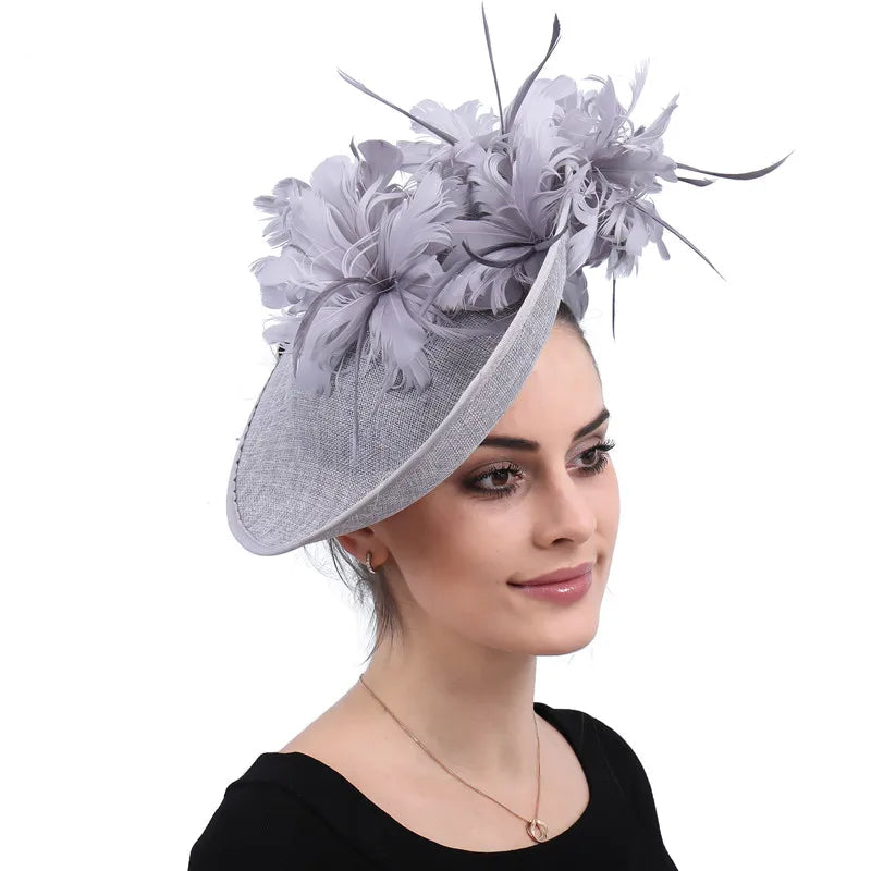 Elegant Floral Feather Fascinator Hat  -  Women's Derby & Wedding Formal Headpiece with Headband