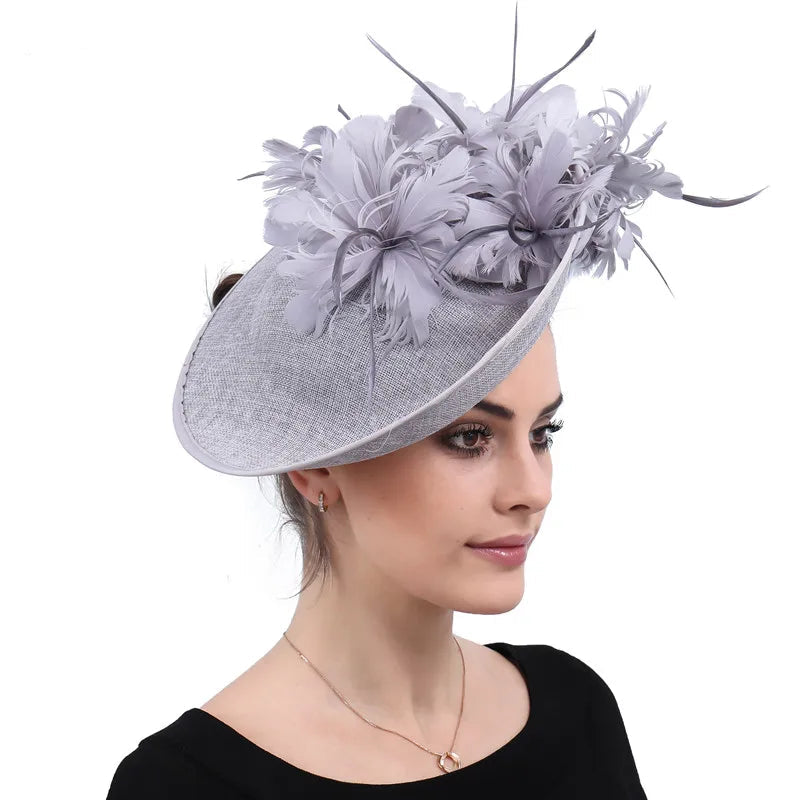 Elegant Floral Feather Fascinator Hat  -  Women's Derby & Wedding Formal Headpiece with Headband