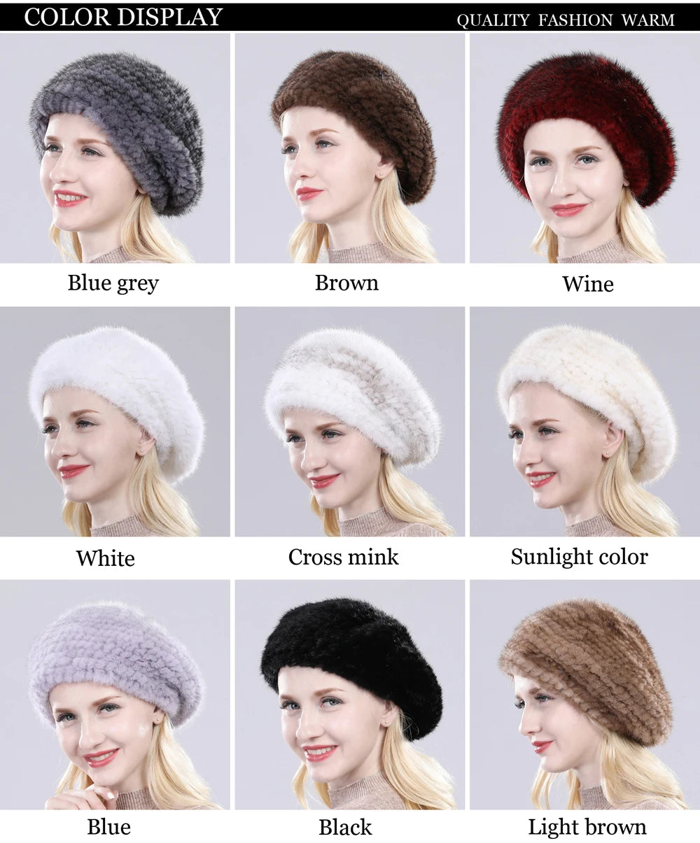 Luxury Women’s Real Mink Fur Beanie – Knitted Striped Winter Hat with Natural Fur Warmth