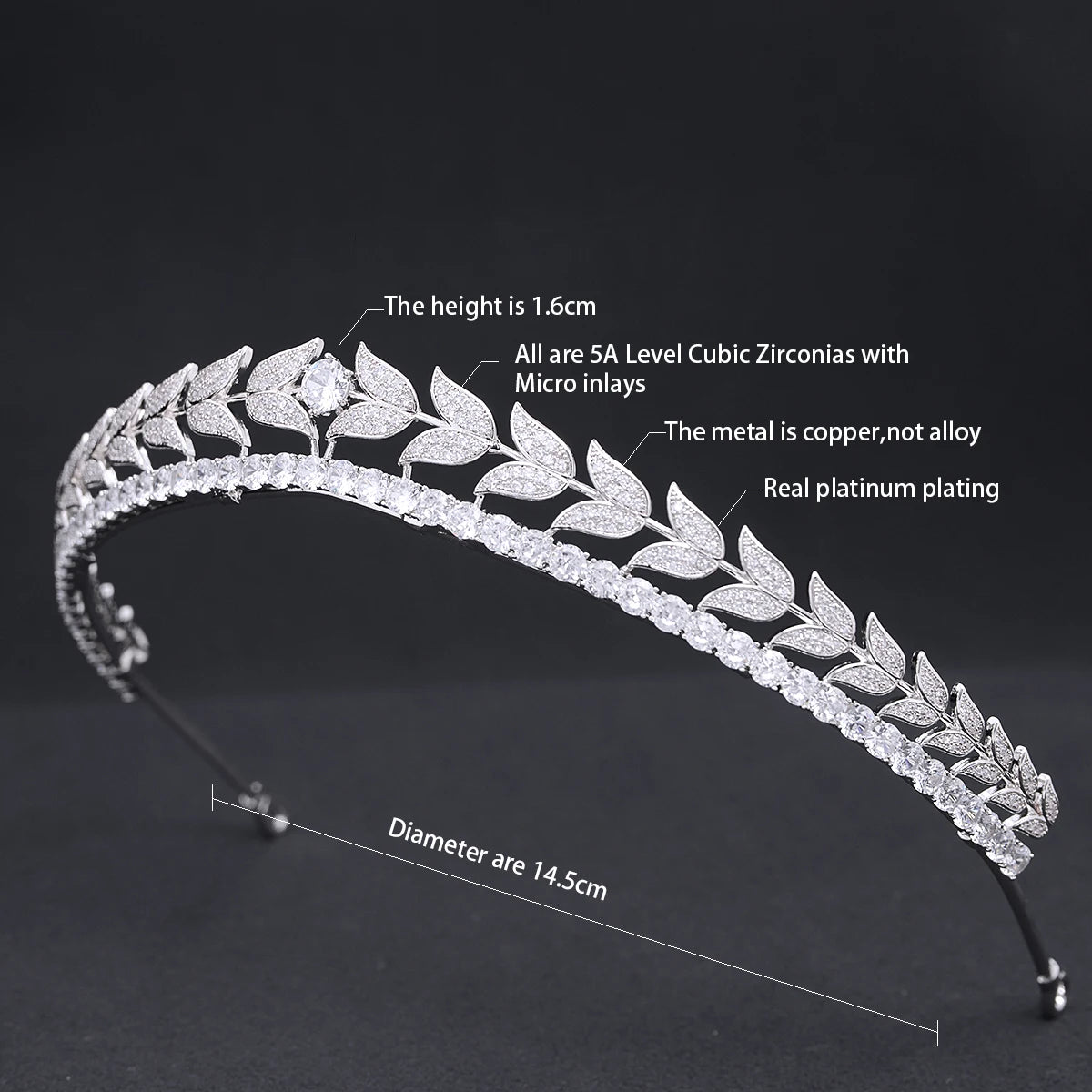Pretty Cubic Zirconia Tulip Tiara Headband  Crystal Bridal Hairpiece for Weddings, Proms & Parties