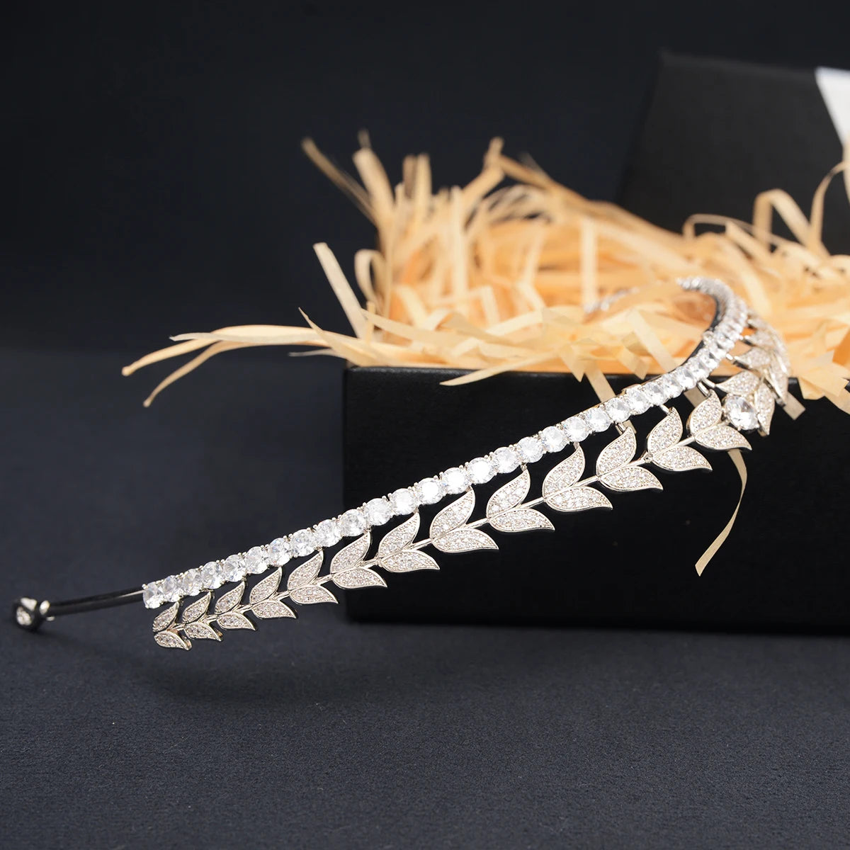Pretty Cubic Zirconia Tulip Tiara Headband  Crystal Bridal Hairpiece for Weddings, Proms & Parties