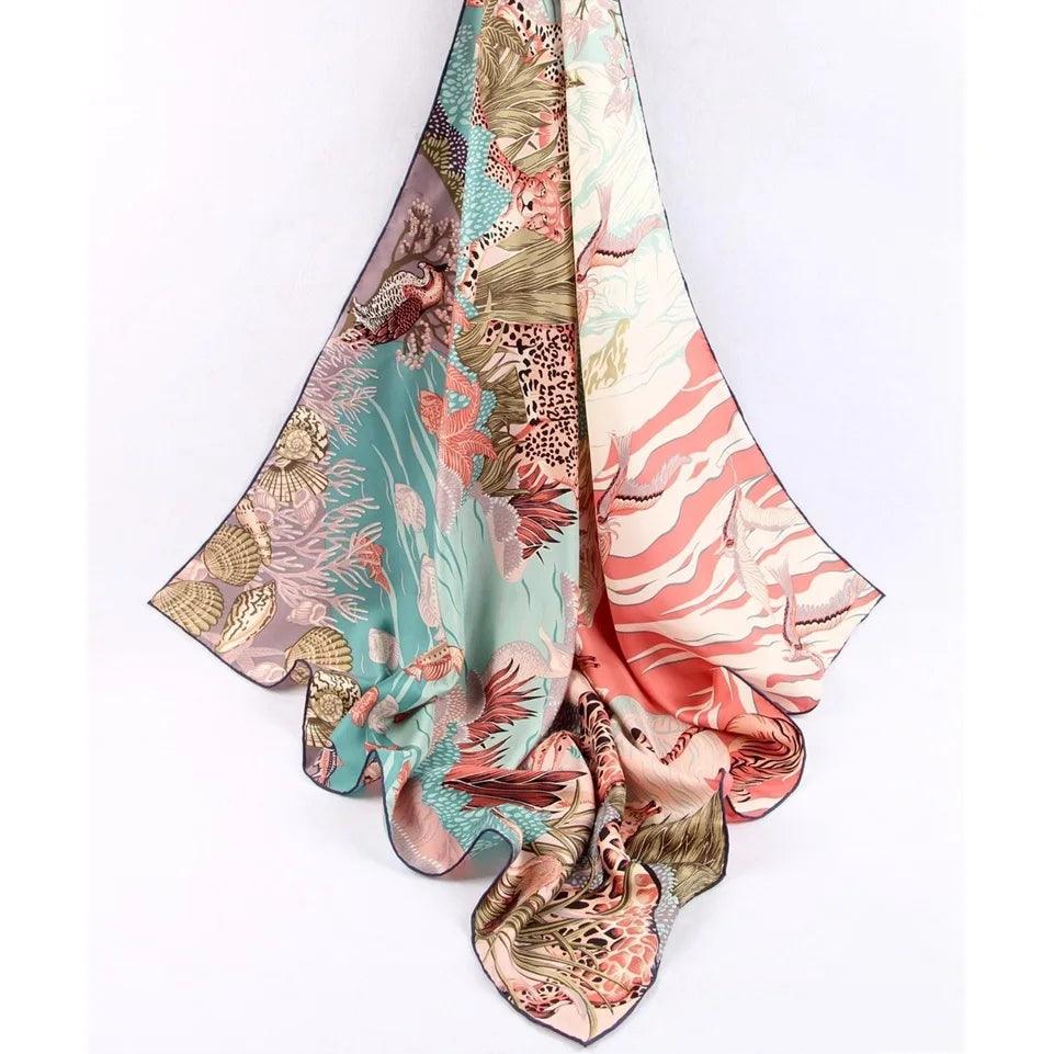 100% Twill Silk Scarf Women Large Square Silk Shawl Wraps 35"