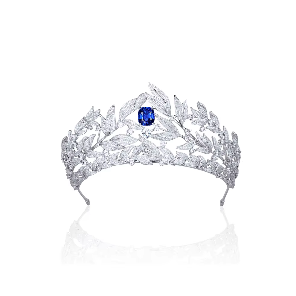 Luxury Platinum-Plated Leaf Tiara – Cubic Zirconia Bridal Crown for Weddings & Proms
