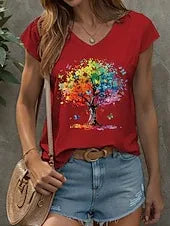 Summer Women’s 3D Print V-Neck T-Shirt – Quick Dry, Breathable