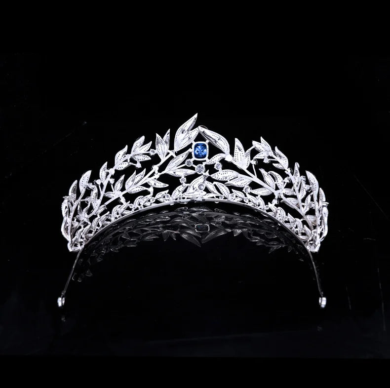 Luxury Platinum-Plated Leaf Tiara – Cubic Zirconia Bridal Crown for Weddings & Proms