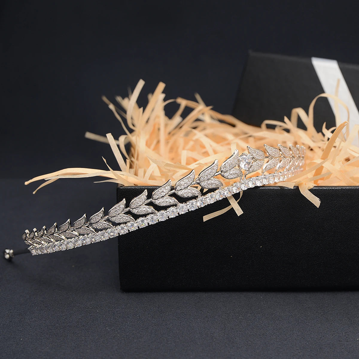Pretty Cubic Zirconia Tulip Tiara Headband  Crystal Bridal Hairpiece for Weddings, Proms & Parties